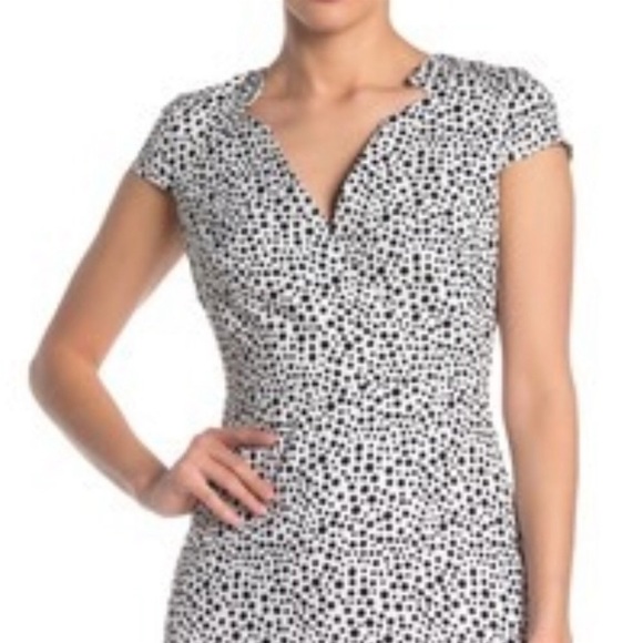 Alexia Admor Cap Sleeve Notched V Neck Zip Back Polka Dot Lined MIDI Dress Sz 8 - Picture 3 of 11